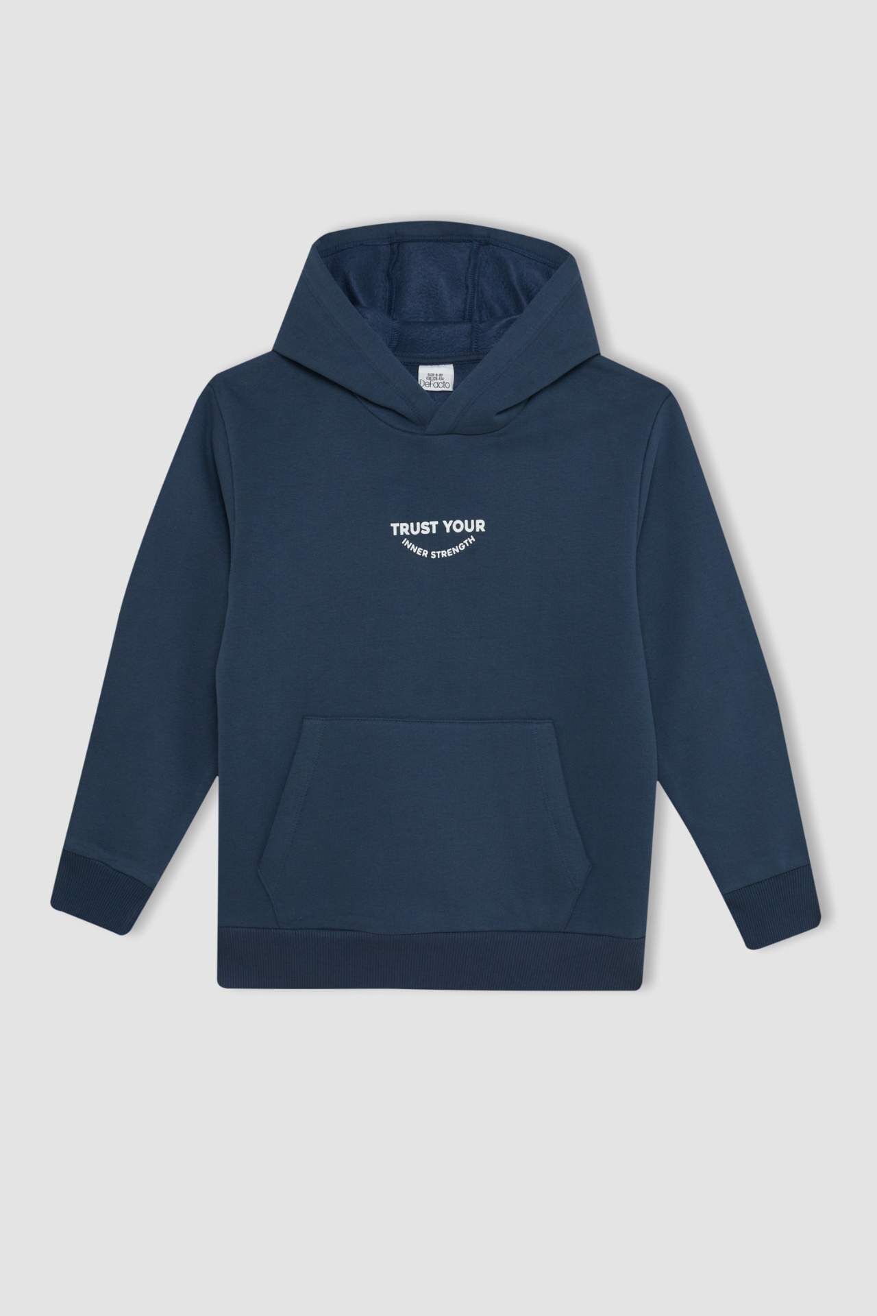 Erkek Çocuk Cepli Yazı Baskılı Kapüşonlu Kalın Okul Sweatshirt
