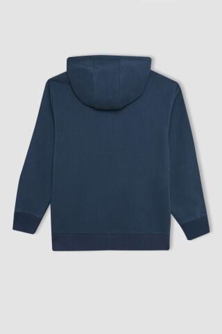 Erkek Çocuk Cepli Yazı Baskılı Kapüşonlu Kalın Okul Sweatshirt