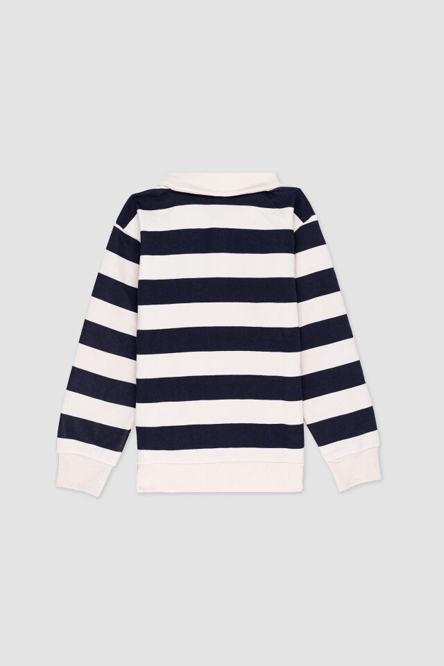 Erkek Çocuk Polo Yaka Çizgili Nakışlı Sweatshirt