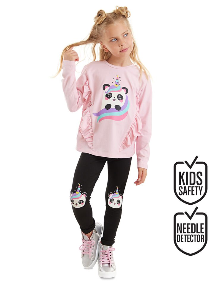 Panda Unicorn Kız Çocuk T-shirt Tayt Takım 6 Y - Pembe, Siyah