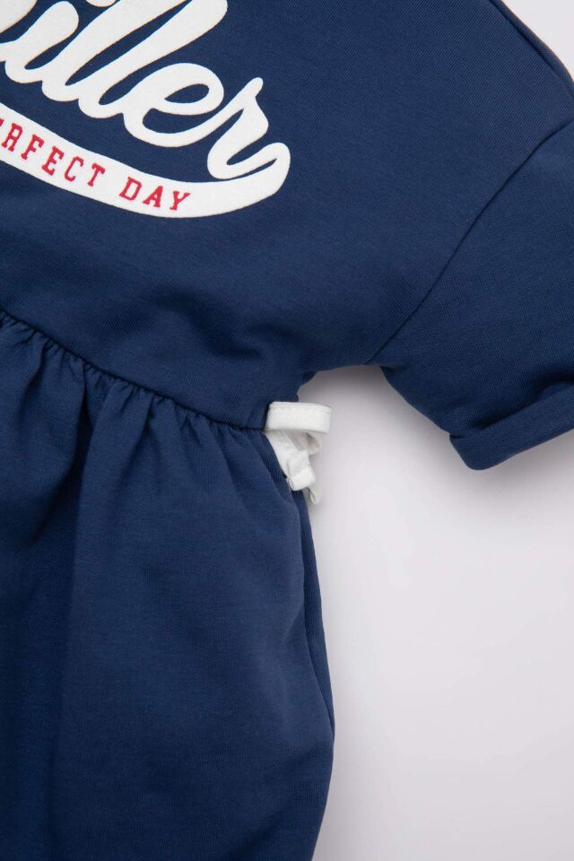 Kız Bebek Baskılı Kısa Kollu Sweat Elbise