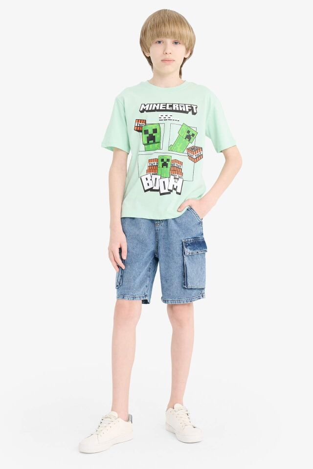 Erkek Çocuk Minecraft Bisiklet Yaka Kısa Kollu Tişört