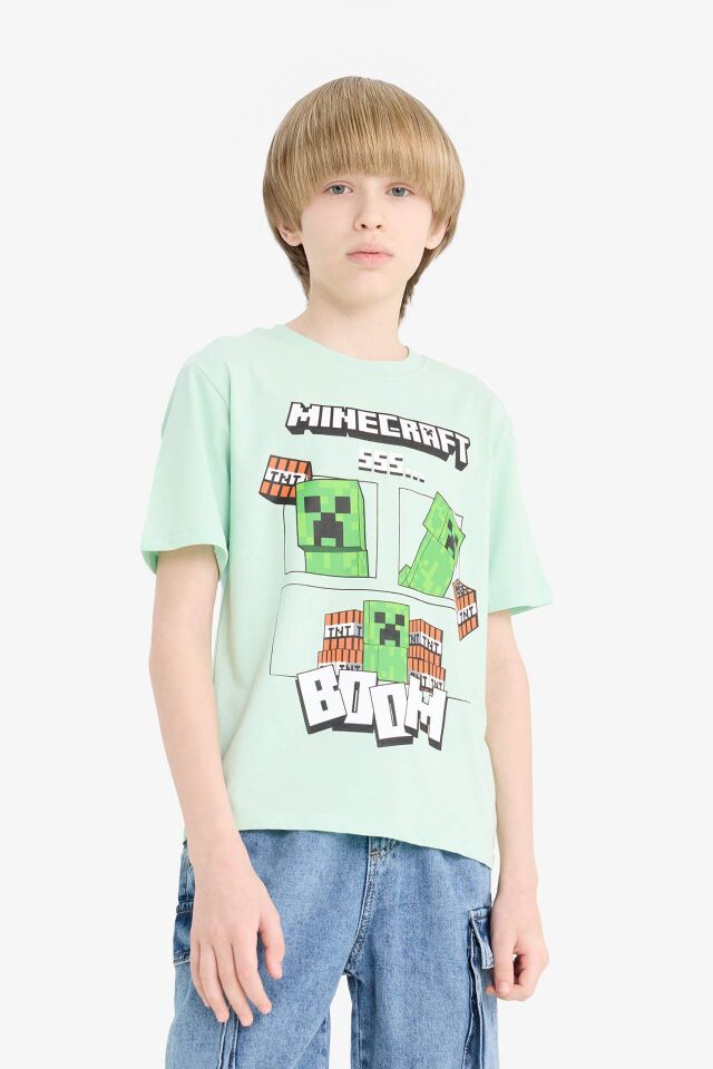 Erkek Çocuk Minecraft Bisiklet Yaka Kısa Kollu Tişört