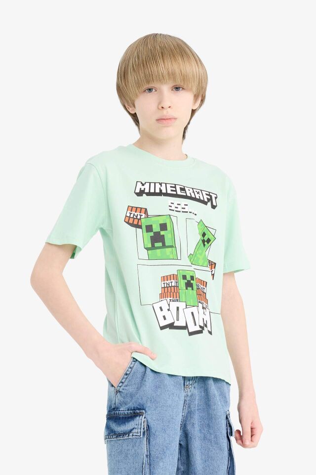 Erkek Çocuk Minecraft Bisiklet Yaka Kısa Kollu Tişört