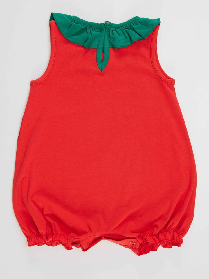Tatlı Çilek Kız Bebek Pamuklu Yazlık Tulum 6-12M - Kırmızı