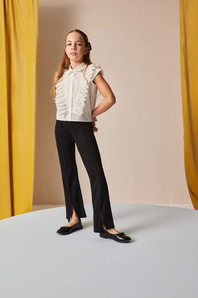Kız Çocuk Flare Fit Yırtmaçlı Pantolon
