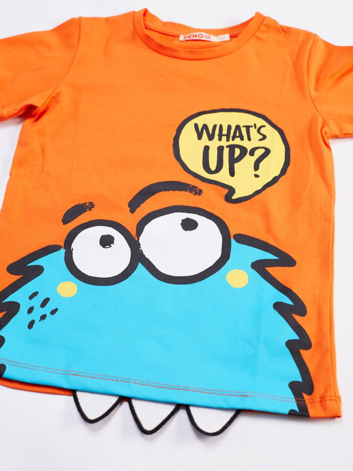 Whatsup Monster Erkek Çocuk T-shirt Şort Takım 2 Y - Turuncu, Siyah
