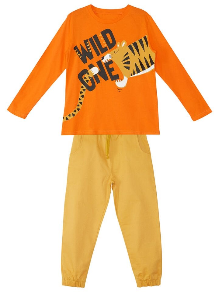 Wild One Erkek Çocuk T-shirt Dokuma Pantolon Takım 3 Y - Turuncu, Hardal