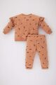 Kız Bebek Çiçek Desenli Uzun Kollu Sweatshirt Eşofman Altı 2'li Takım