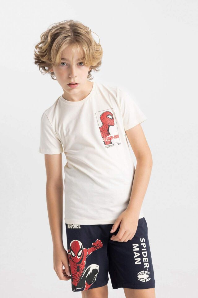 Erkek Çocuk Marvel Spiderman Pijama Takımı Kısa Kollu Üst Şort 8/9 Yaş