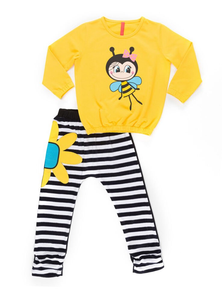 Bee Happy Kız Çocuk Kadife Eşofman Takım 4 Y - Sarı Siyah Beyaz