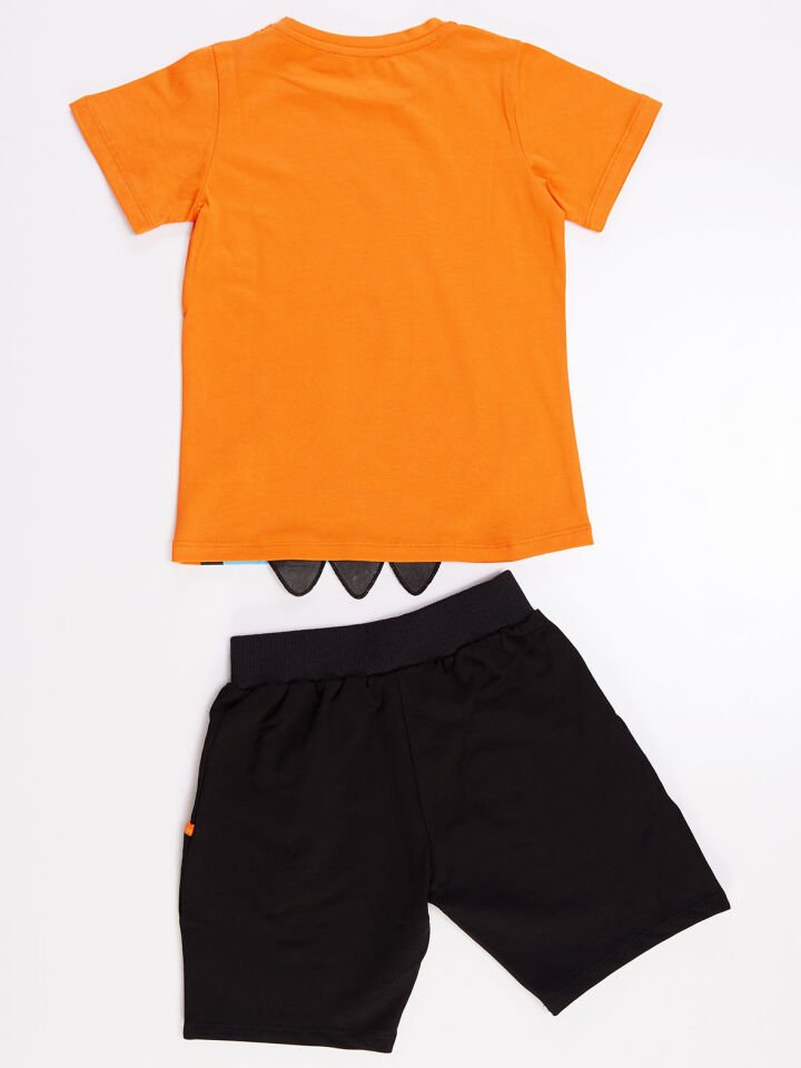 Whatsup Monster Erkek Çocuk T-shirt Şort Takım 4 Y - Turuncu, Siyah