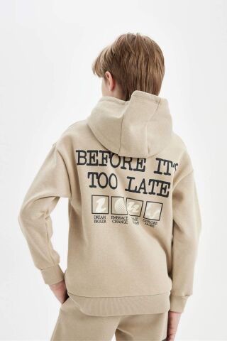 Erkek Çocuk Oversize Geniş Kalıp Sırt Baskılı Kapüşonlu Sweatshirt