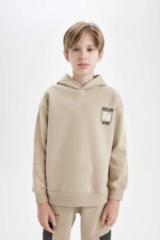 Erkek Çocuk Oversize Geniş Kalıp Sırt Baskılı Kapüşonlu Sweatshirt