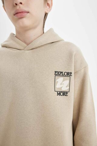 Erkek Çocuk Oversize Geniş Kalıp Sırt Baskılı Kapüşonlu Sweatshirt