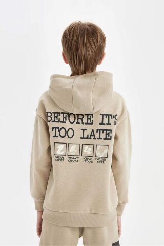 Erkek Çocuk Oversize Geniş Kalıp Sırt Baskılı Kapüşonlu Sweatshirt