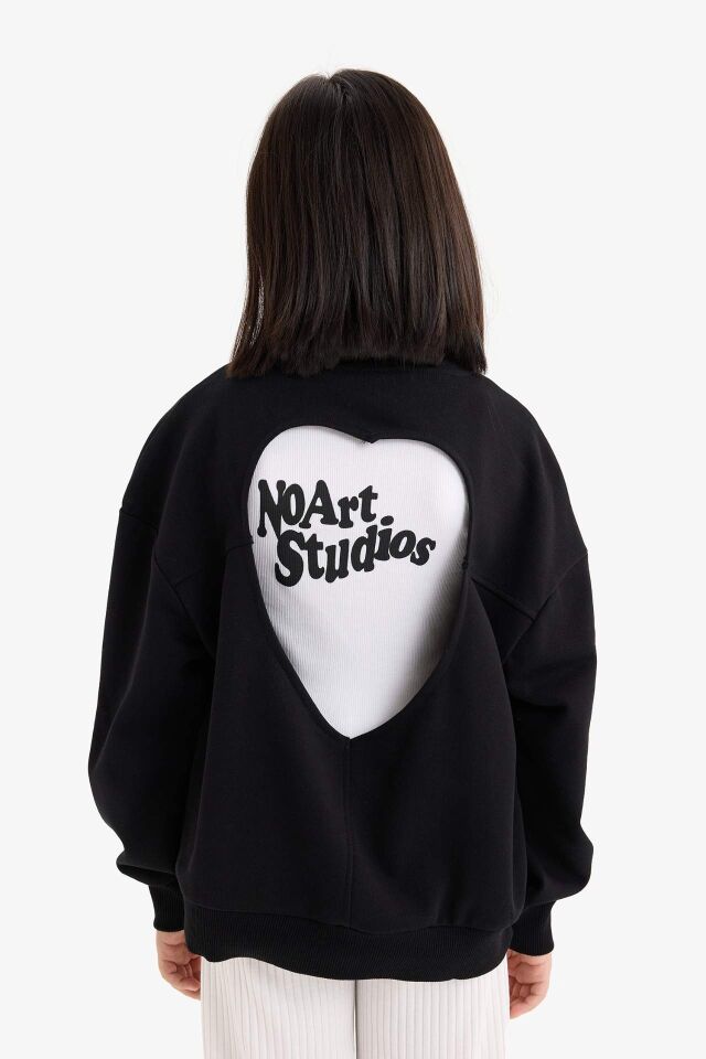 Kız Çocuk Oversize Geniş Kalıp Bisiklet Yaka Sırt Baskılı Sweatshirt