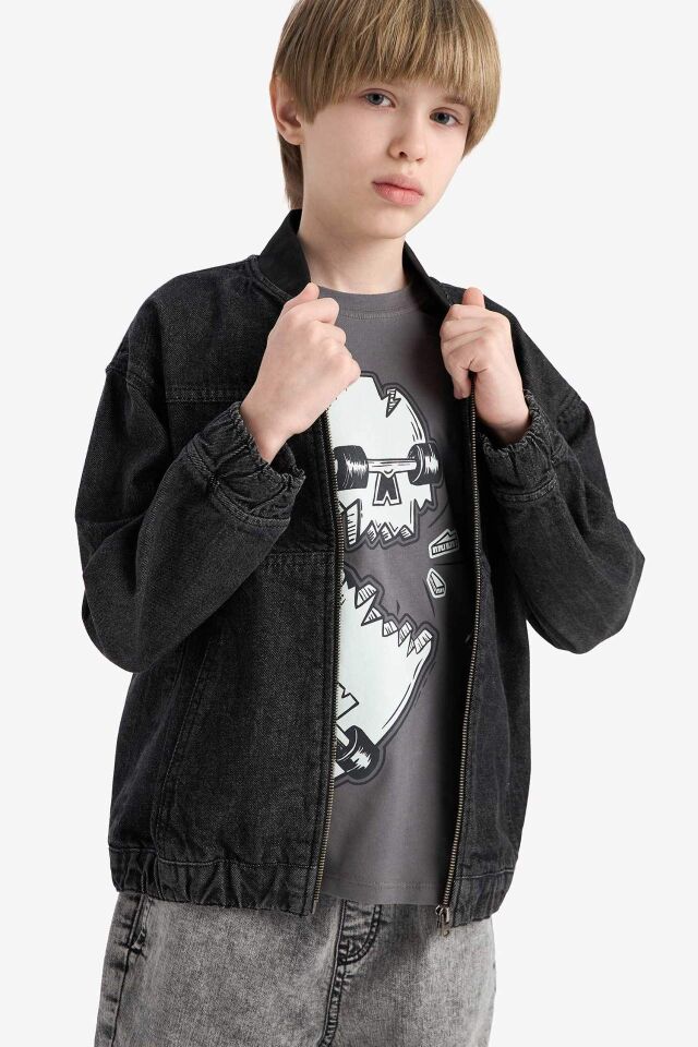 Erkek Çocuk Kolej Yaka Bomber Jean Ceket