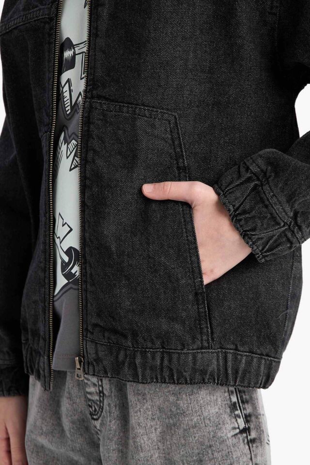 Erkek Çocuk Kolej Yaka Bomber Jean Ceket