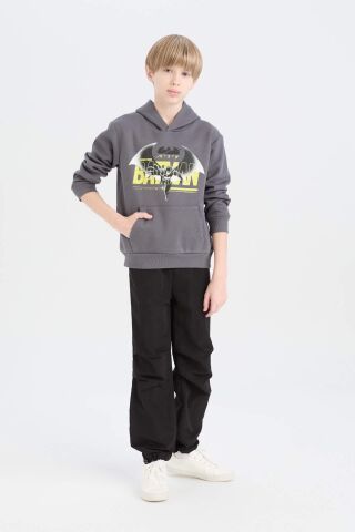 Erkek Çocuk Batman Kapüşonlu Kanguru Cepli Sweatshirt