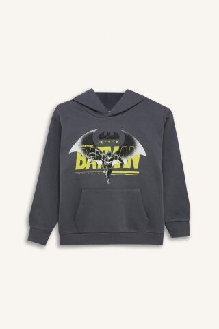 Erkek Çocuk Batman Kapüşonlu Kanguru Cepli Sweatshirt