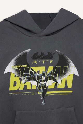 Erkek Çocuk Batman Kapüşonlu Kanguru Cepli Sweatshirt