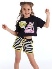 Lolycorn Kız Çocuk Crop Top Şort Takım 4 Y - Beyaz, Siyah