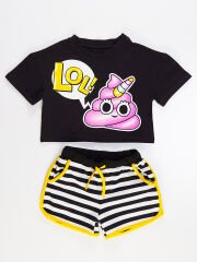 Lolycorn Kız Çocuk Crop Top Şort Takım 4 Y - Beyaz, Siyah