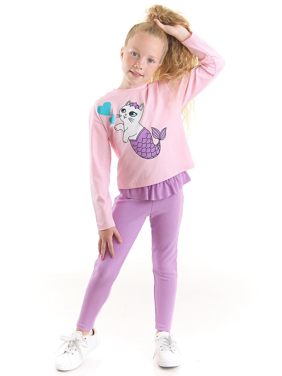 Deniz Kedisi Kız Çocuk T-Shirt Tayt Takım 3 Y - Pembe, Lila