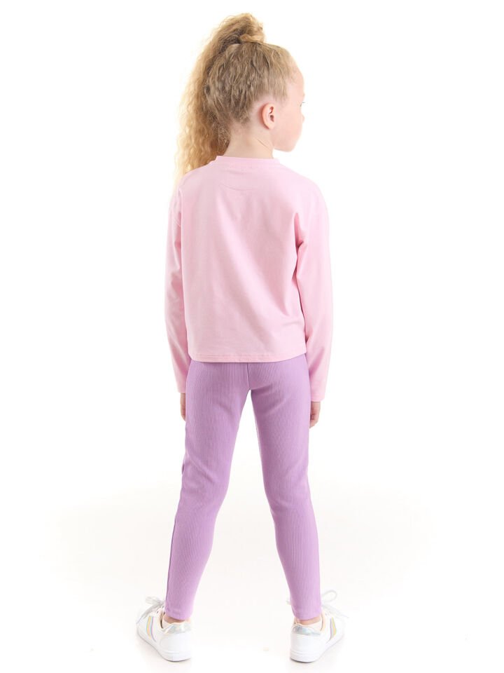Deniz Kedisi Kız Çocuk T-Shirt Tayt Takım 3 Y - Pembe, Lila