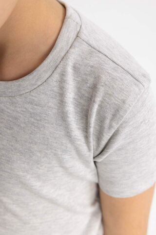 Kız Çocuk Slim Fit Dar Kesim Bisiklet Yaka Ribana Basic Düz Kısa Kollu Tişört