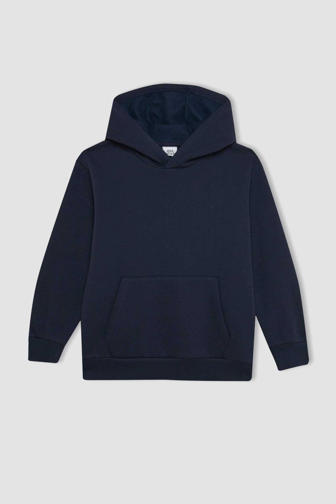 Erkek Çocuk Cepli Kapüşonlu Kalın Basic Düz Okul Sweatshirt