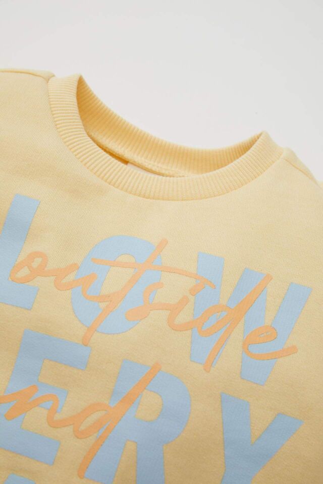Kız Bebek 2'li Takım Baskılı Bisiklet Yaka Sweatshirt Beli Lastikli Eşofman Altı