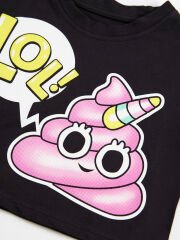 Lolycorn Kız Çocuk Crop Top Şort Takım 5 Y - Beyaz, Siyah