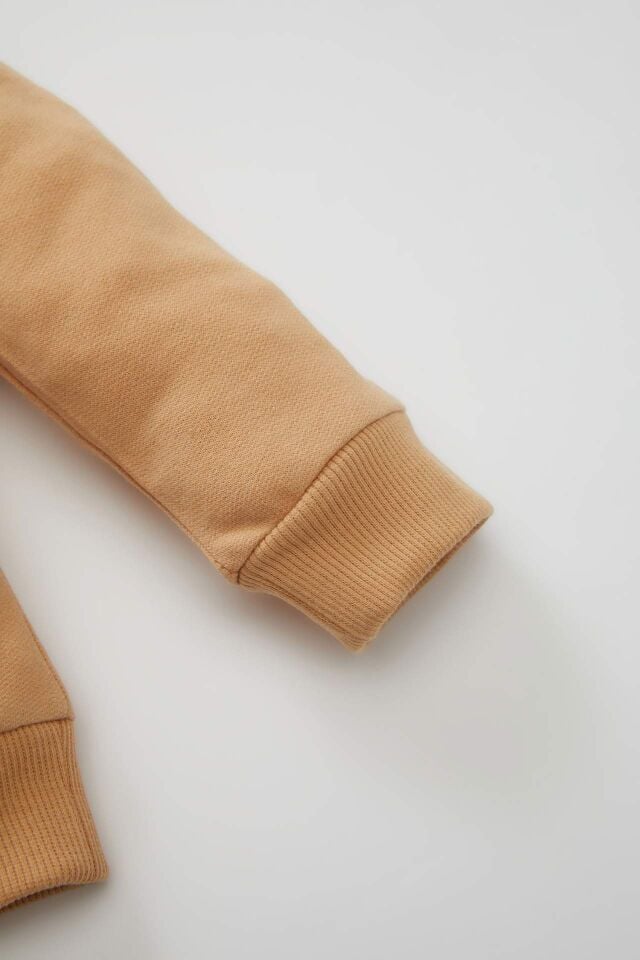 Erkek Bebek 2'li Takım Renk Bloklu Uzun Kollu İçi Yumuşak Tüylü Sweatshirt Üst Jogger Eşofman Altı