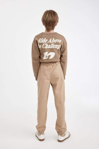 Erkek Çocuk Beli Bağcıklı Lastikli Paça Cepli Basic Düz Jogger Gabardin Pantolon