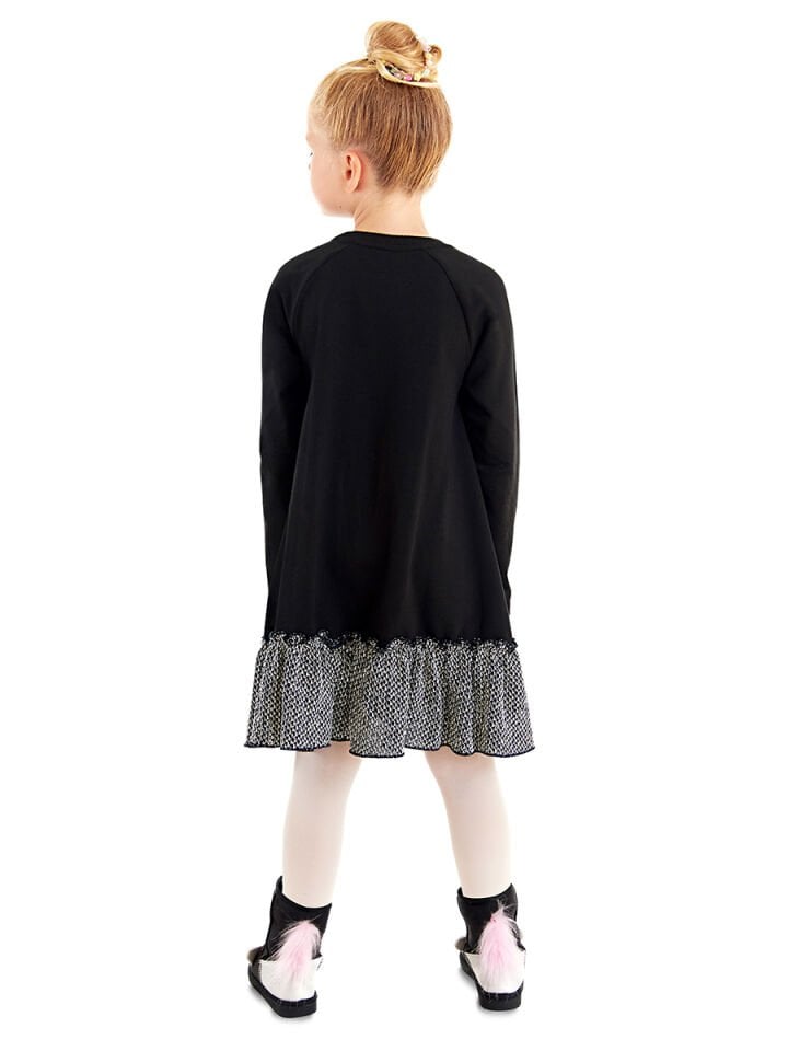 Gümüş Leopar Kız Çocuk Siyah Elbise