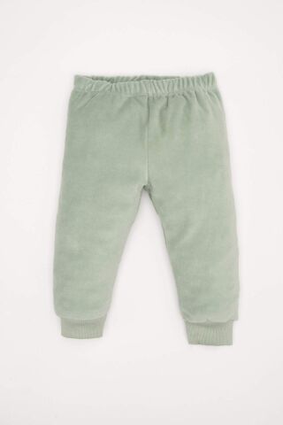 Kız Bebek Pijama Takım Tavşan Baskılı Velur  Uzun Kollu Üst Beli Lastikli Uzun Alt
