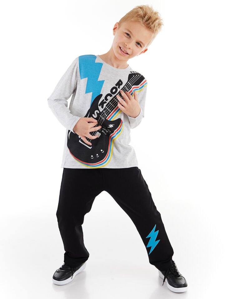 Rocker Boy Erkek Çocuk T-shirt Pantolon Takım 9 Y - Siyah, Krem