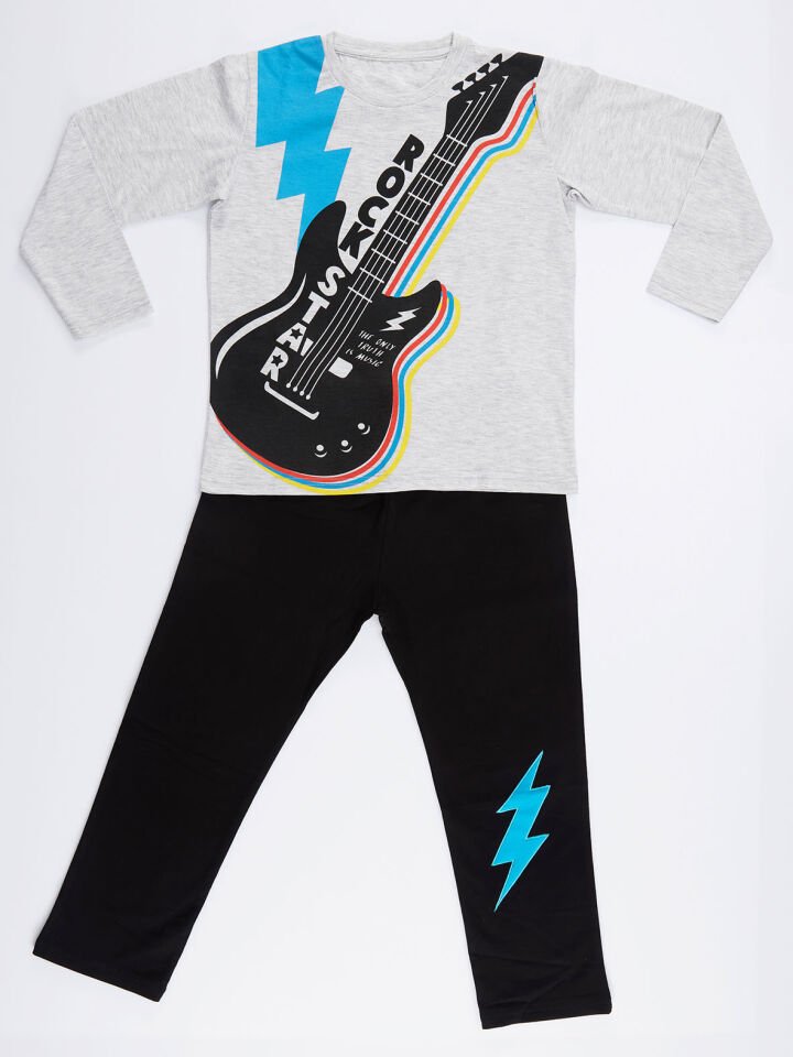 Rocker Boy Erkek Çocuk T-shirt Pantolon Takım 9 Y - Siyah, Krem