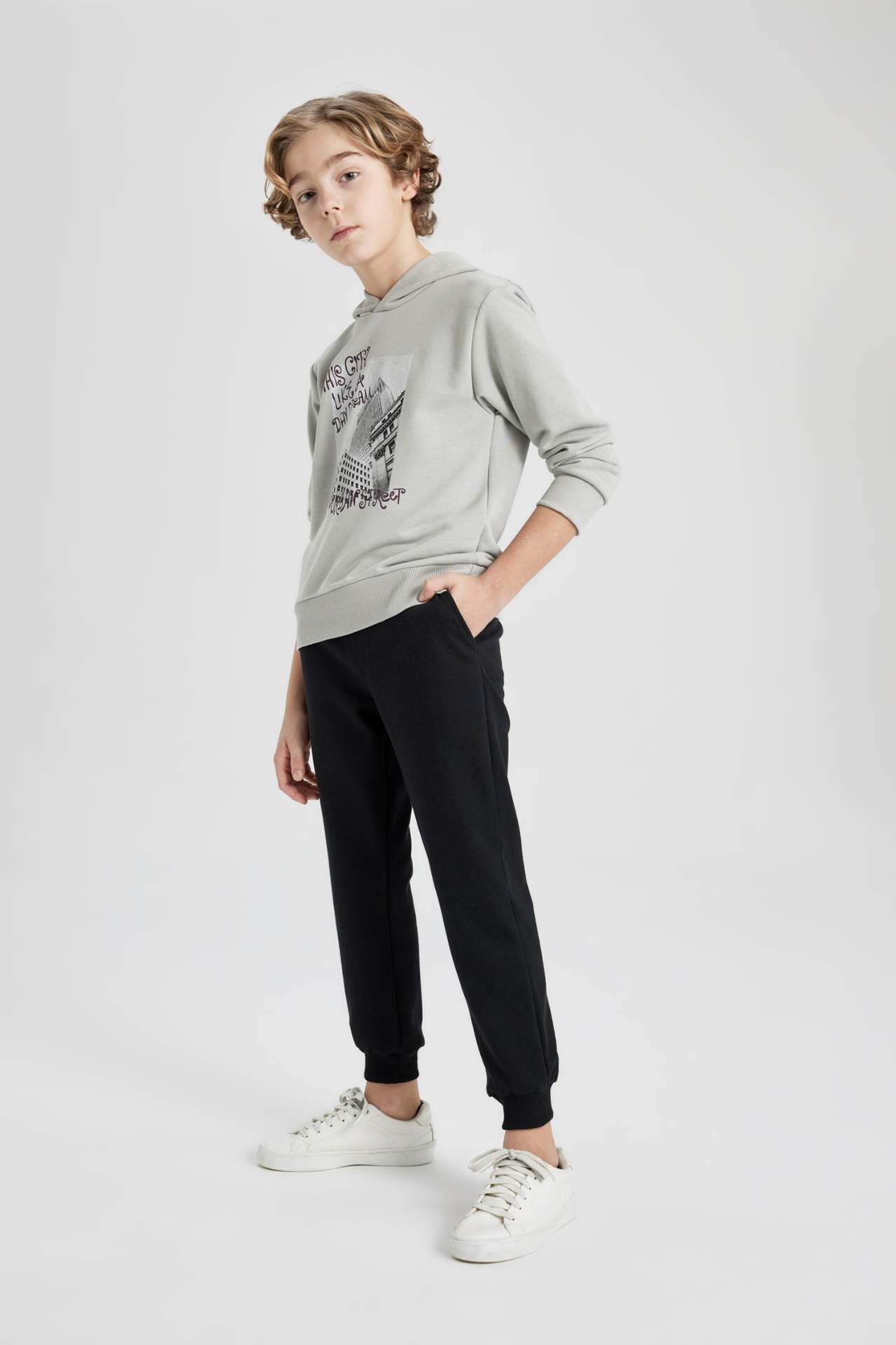 Erkek Çocuk 2'li Takım Kapüşonlu Baskılı Sweatshirt Eşofman Altı