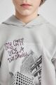 Erkek Çocuk 2'li Takım Kapüşonlu Baskılı Sweatshirt Eşofman Altı