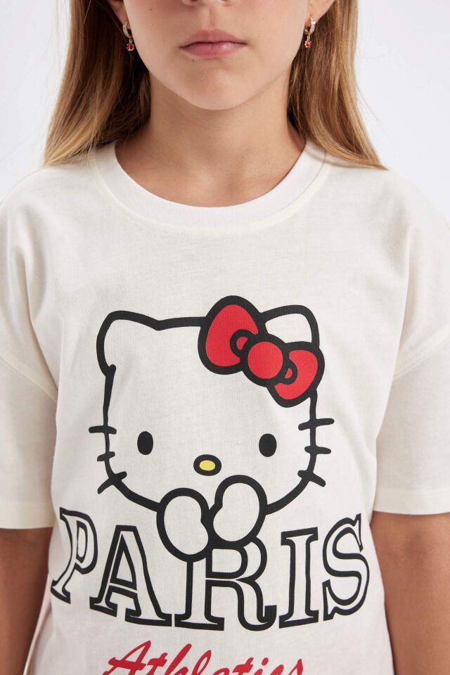 Kız Çocuk Hello Kitty Relax Fit Bisiklet Yaka Kısa Kollu Tişört