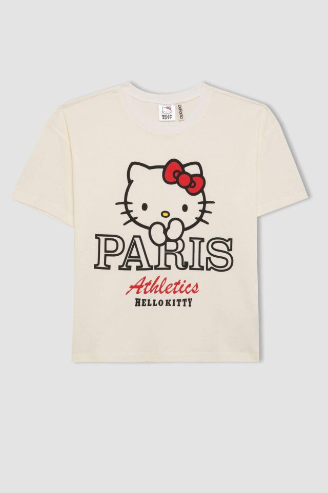 Kız Çocuk Hello Kitty Relax Fit Bisiklet Yaka Kısa Kollu Tişört