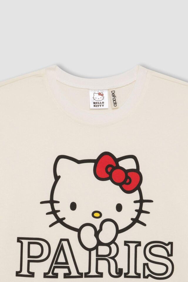 Kız Çocuk Hello Kitty Relax Fit Bisiklet Yaka Kısa Kollu Tişört
