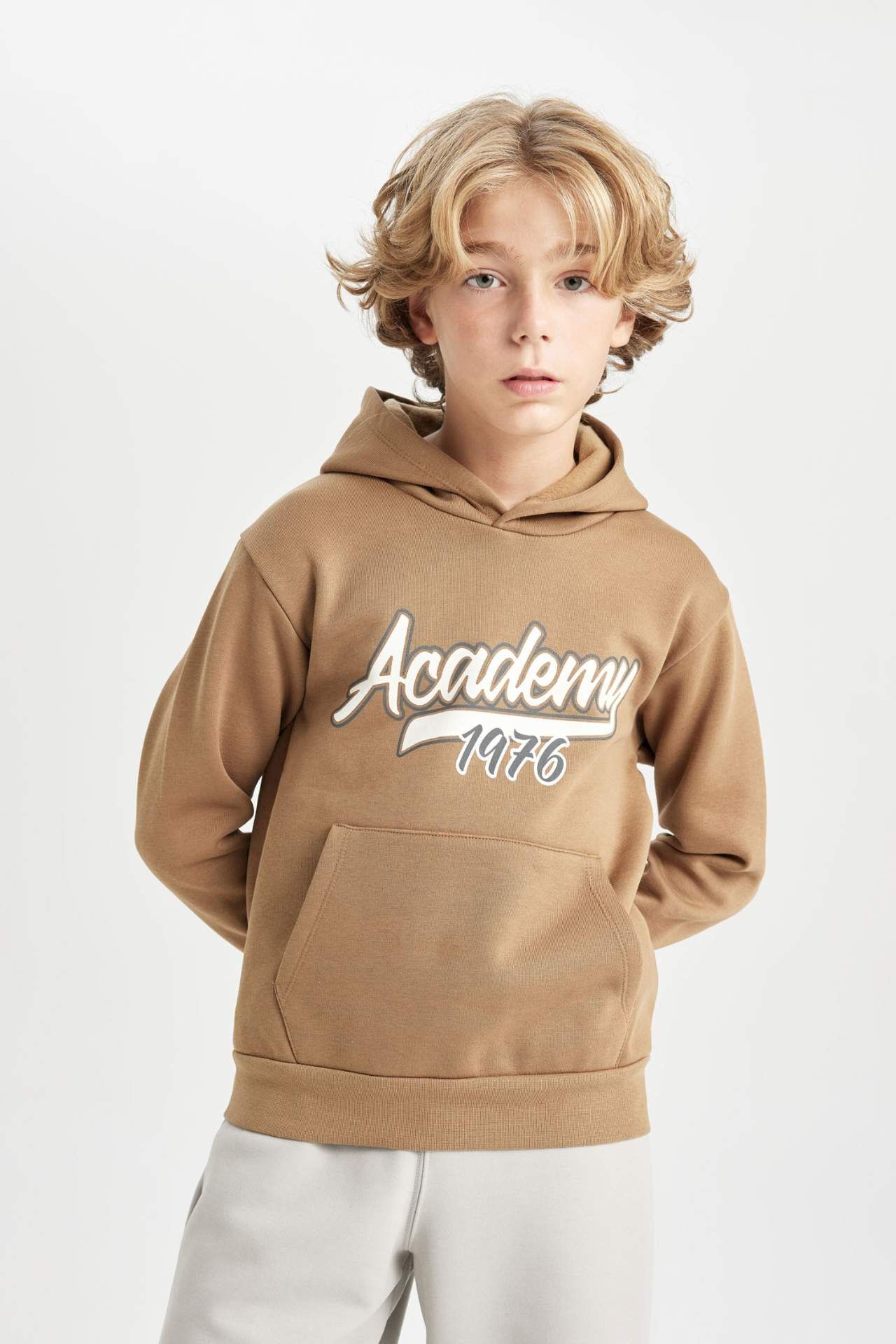 Erkek Çocuk Kapüşonlu Cepli Baskılı Kalın Sweatshirt