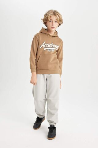Erkek Çocuk Kapüşonlu Cepli Baskılı Kalın Sweatshirt
