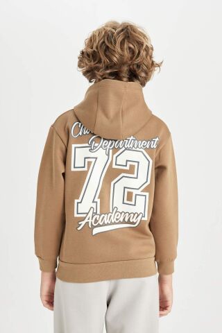 Erkek Çocuk Kapüşonlu Cepli Baskılı Kalın Sweatshirt