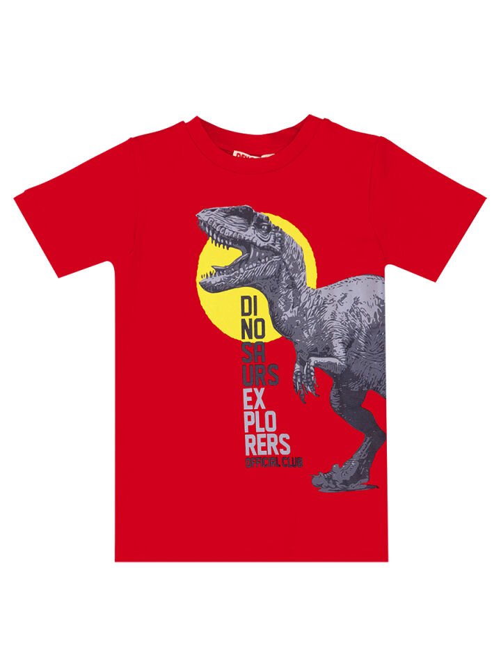 Dino Kamuflaj Erkek Çocuk T-shirt Kapri Şort Takım 5 Y - Kırmızı, Gri