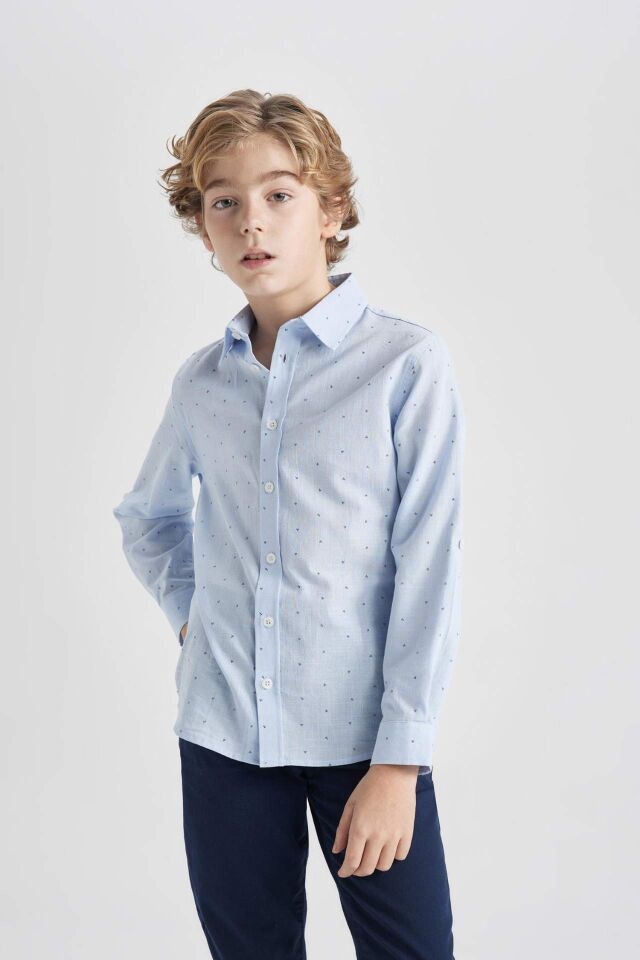 Erkek Çocuk 23 Nisan Çocuk Bayramı Polo Yaka Poplin Uzun Kollu Gömlek